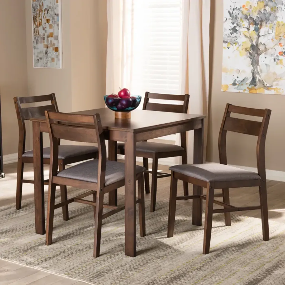 Baxton Studio Lovy Modern and Contemporary Gray Fabric Upholstered 5 Piece Wood Dining Set