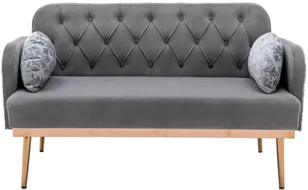 Grey Velvet Sofa: Stylish Accent Loveseat with Metal Feet