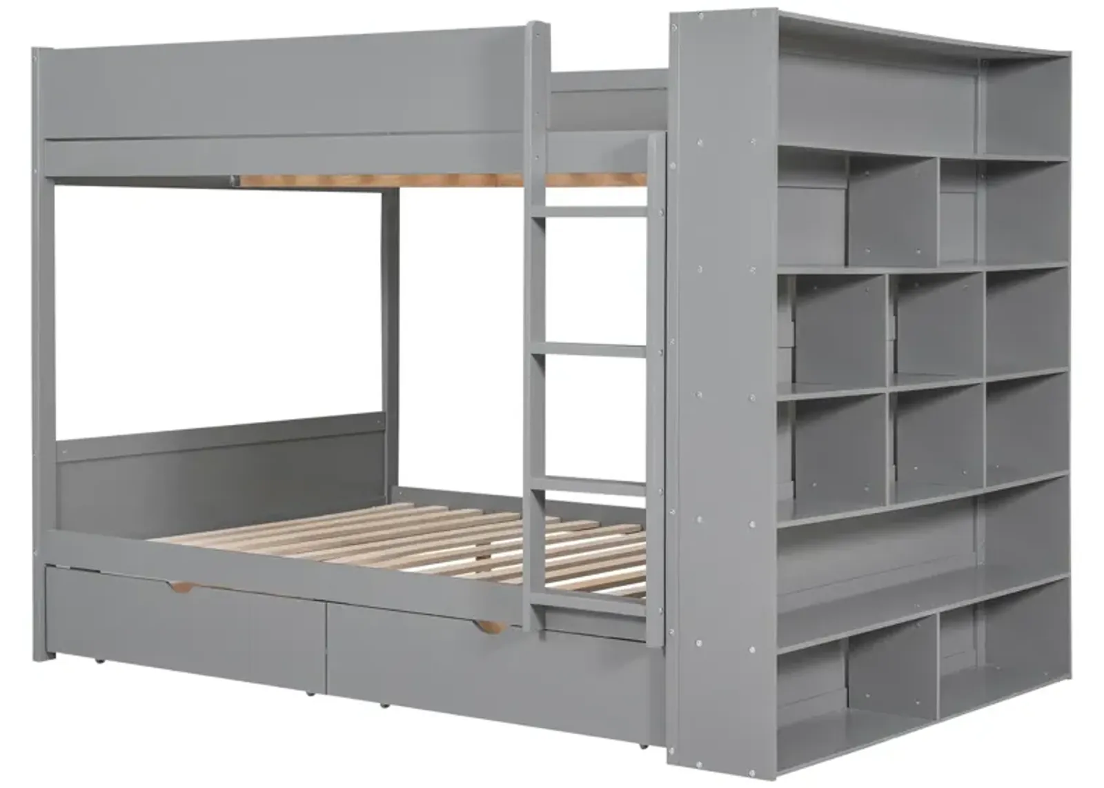 Full Over Full Bunk Bed With 2 Drawers And Multilayer Cabinet