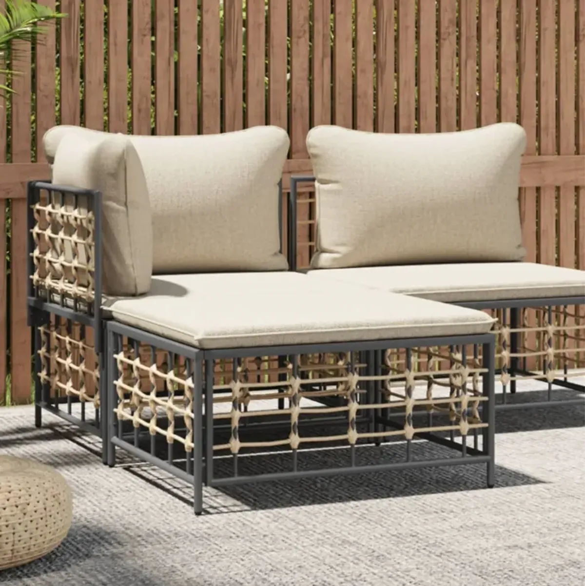 vidaXL Patio Footstool with Beige Cushion Poly Rattan