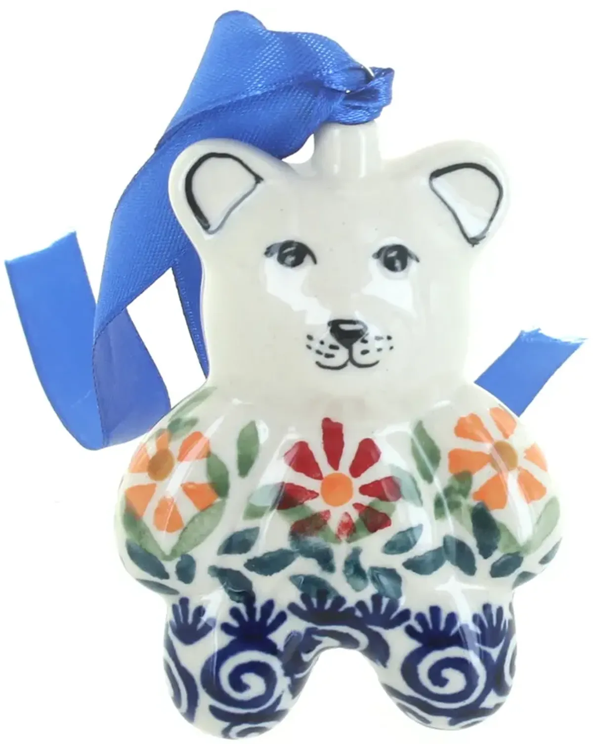 Blue Rose Polish Pottery Blue Violet Teddy Bear Ornament