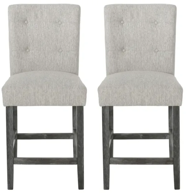 Sika Counter Height Stool Chair Set of 2, Tufted Light Gray, Charcoal Wood - Benzara