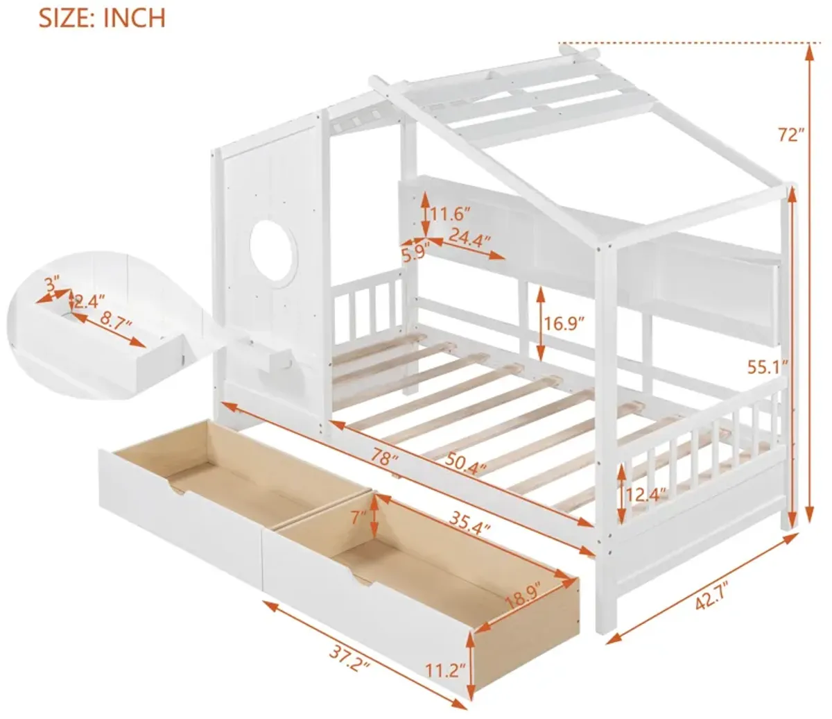 Merax Solid Wood House Bed with 2 Storage Drawers