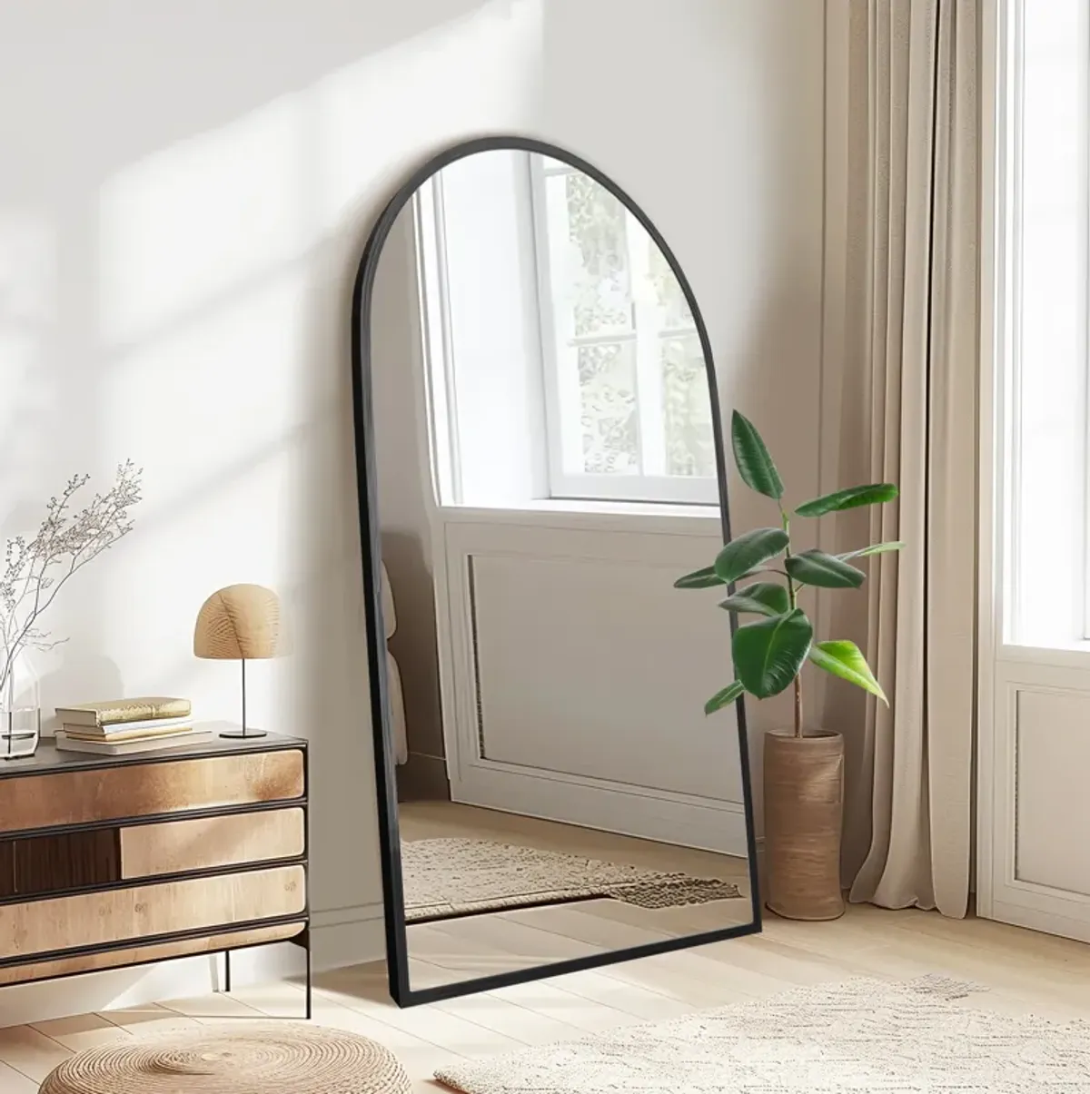 67*40 Modern Arched Black Aluminum Alloy Framed Full Length Mirror