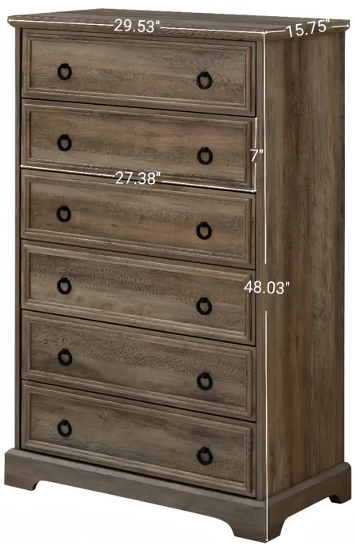 Gewnee Modern 6 Drawer Dresser, Dressers for Bedroom, Tall Chest of Drawers Closet Organizers & Storage Clothes - Easy Pull Handle, Textured Borders Living Room, Hallway,L 29.53''*W15.75''*H48.03''