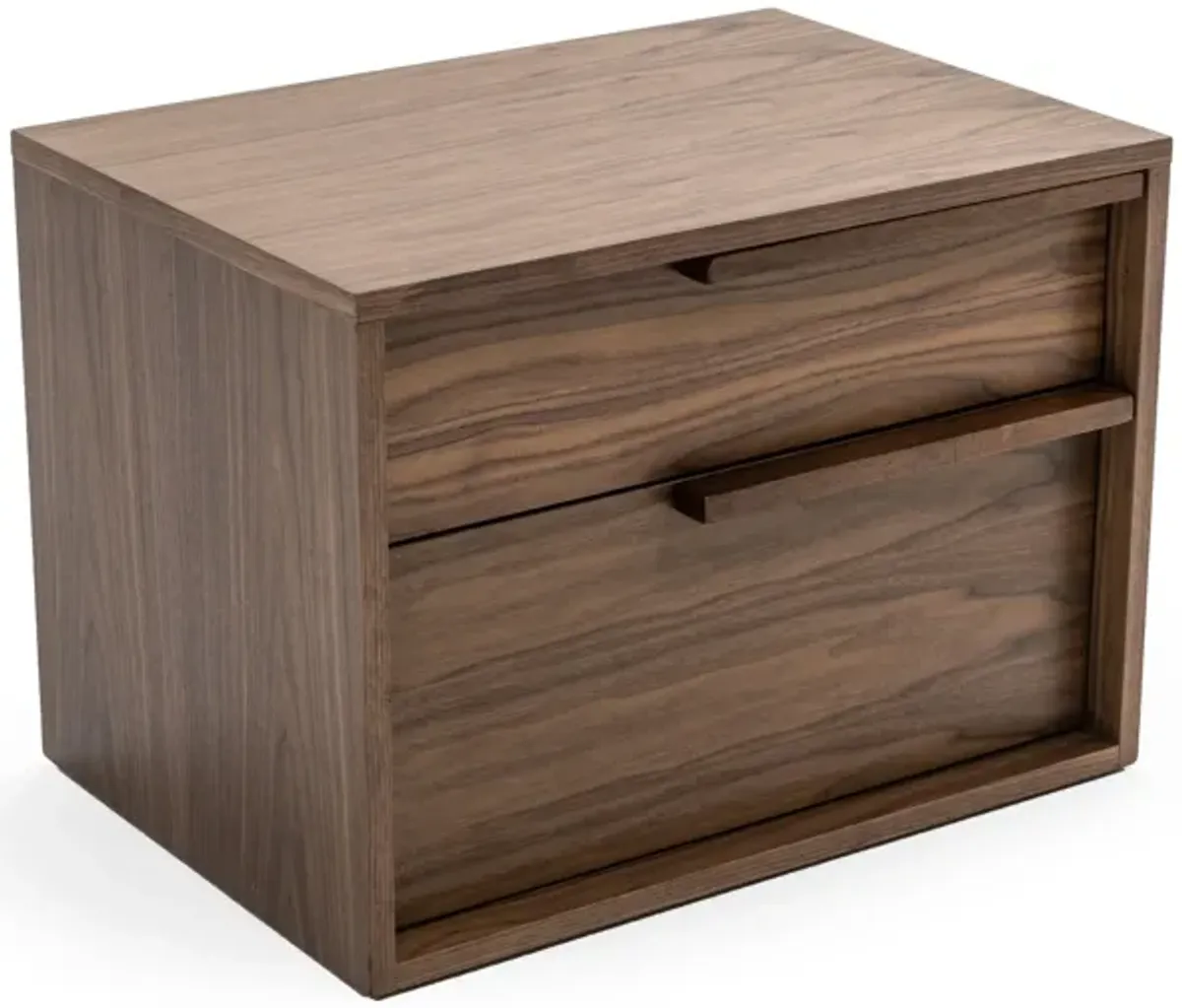 Cid Jess 25 Inch Nightstand, 2 Drawers, Walnut Veneer, Wood Grain Details-Benzara