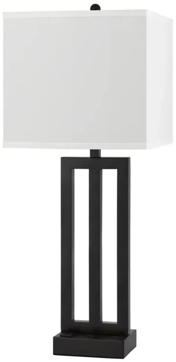 Haney Table Lamp, 1 Outlet, USB Port, Bronze Slim Keyhole Base 30 Inch - Benzara