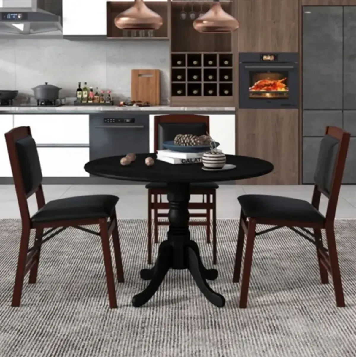 Handcrafted Solid Wood Round Table – Rustic Farmhouse Kitchen & Dining Table, Sturdy Design for Family Gatherings