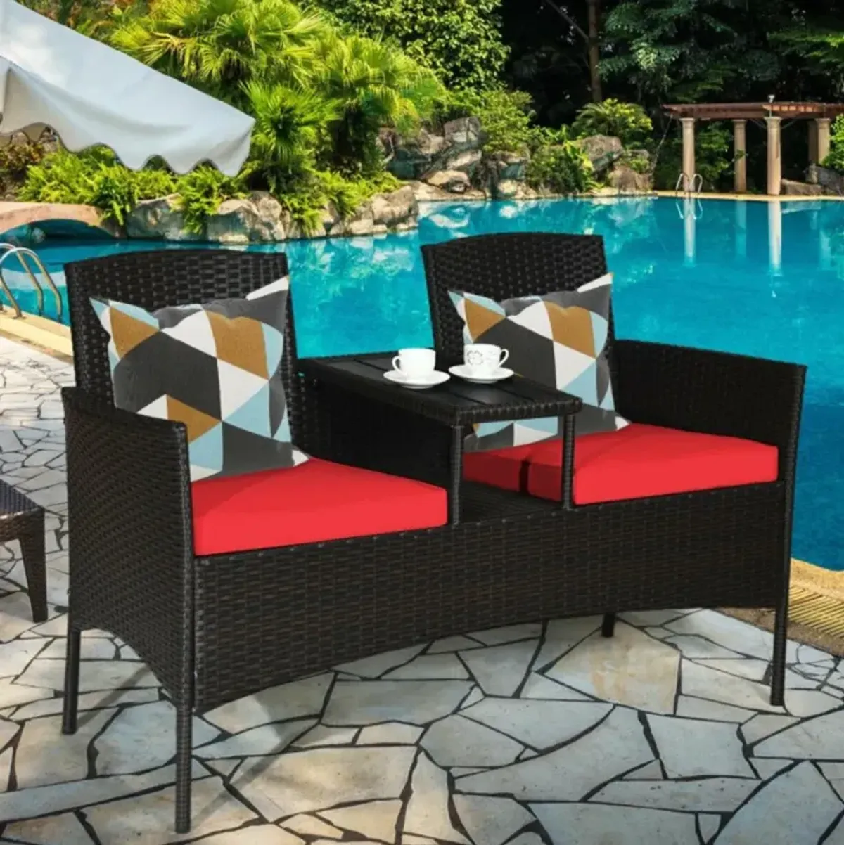 Hivvago Patented Modern Patio Set with Built-in Coffee Table and Cushions