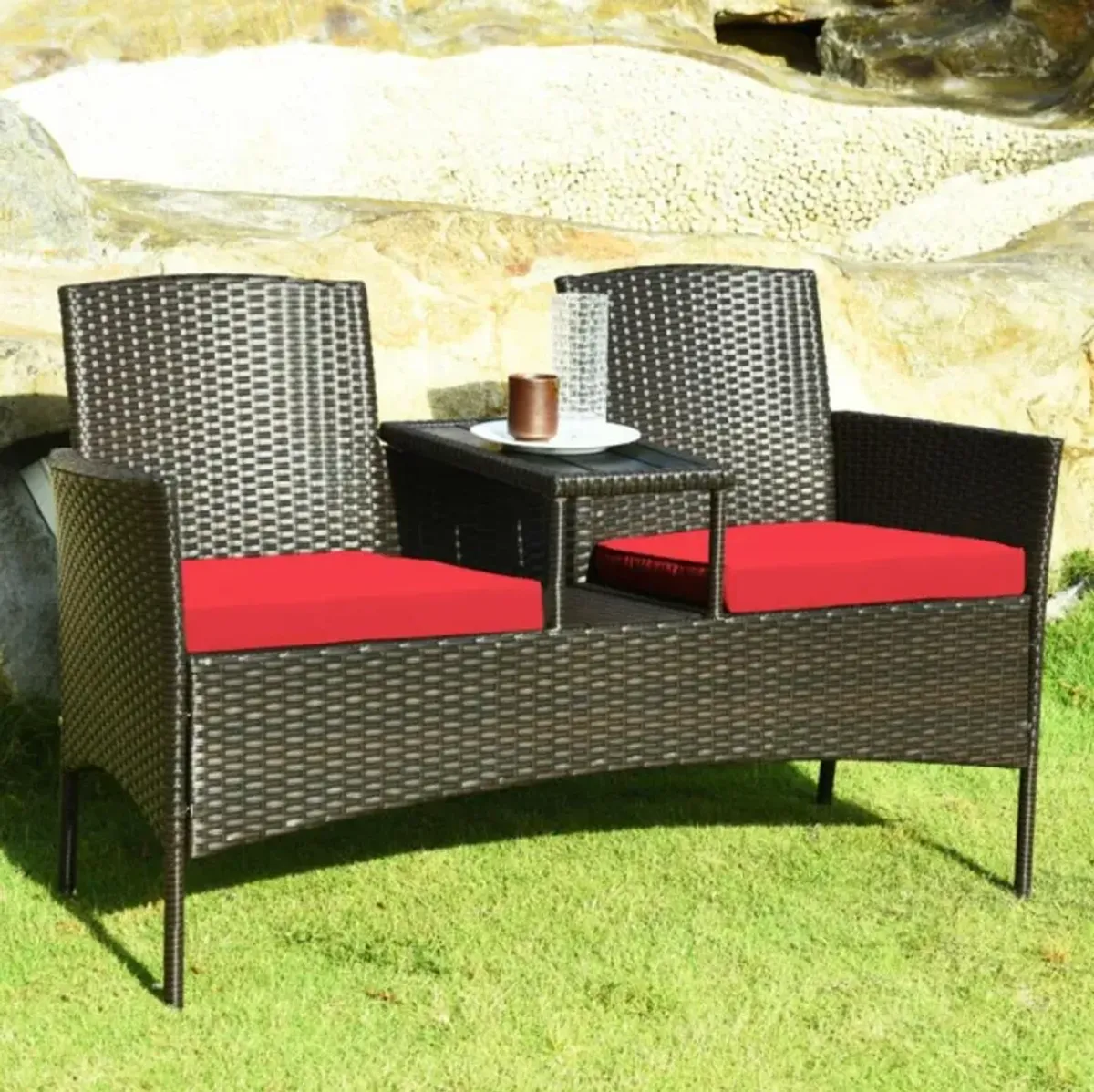 Hivvago Patented Modern Patio Set with Built-in Coffee Table and Cushions