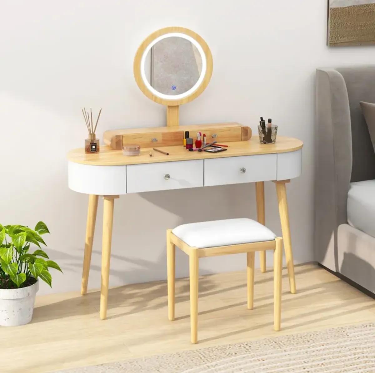 Makeup Vanity Table Set with LED Mirror and 3 Spacious Drawers