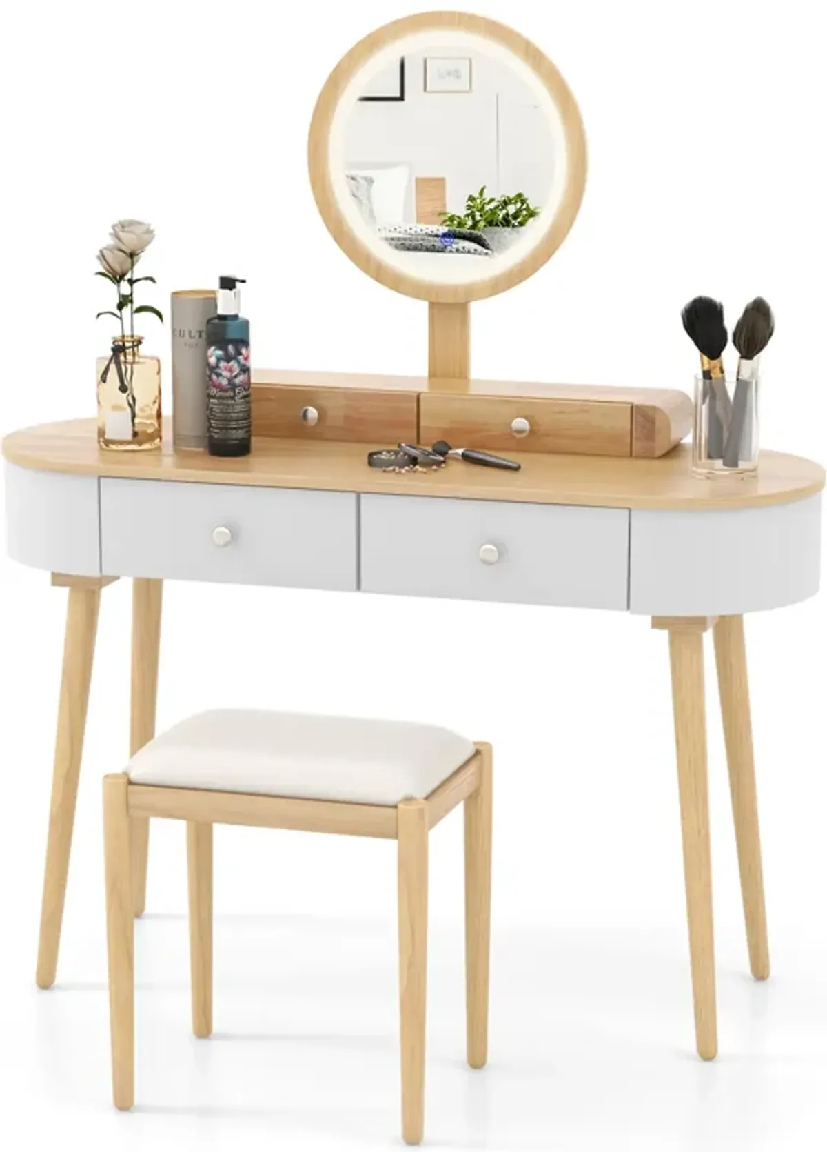 Makeup Vanity Table Set with LED Mirror and 3 Spacious Drawers