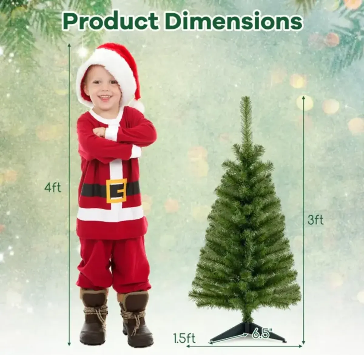 36 Inch Unlit Artificial Christmas Mini Tree with Plastic Stand