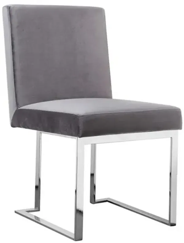 Boly Side Dining Chair Set of 2, Cantilever Base, Gray and Silver - Benzara