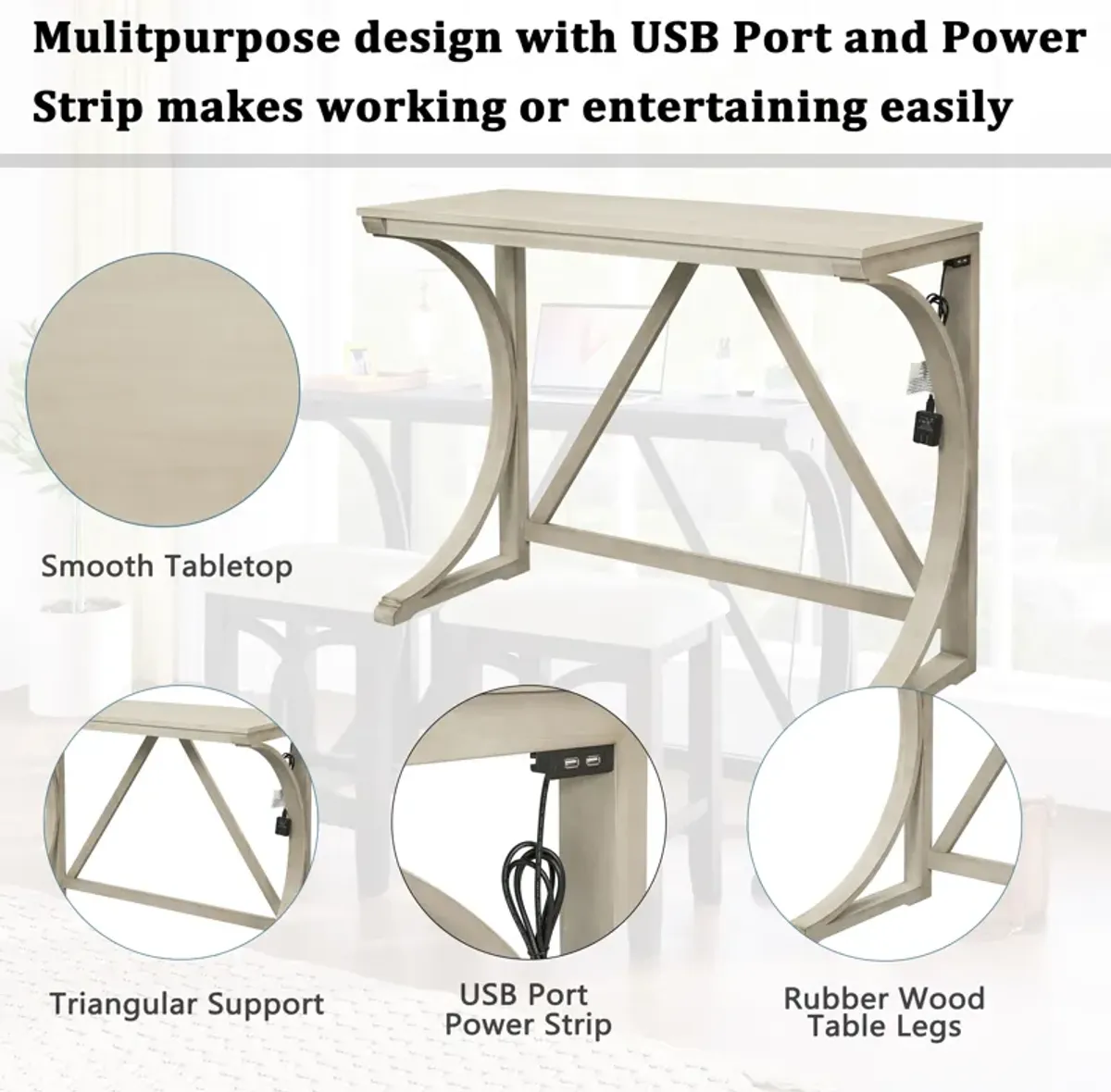 Merax 3-Piece Counter Height Dining Table Set with USB