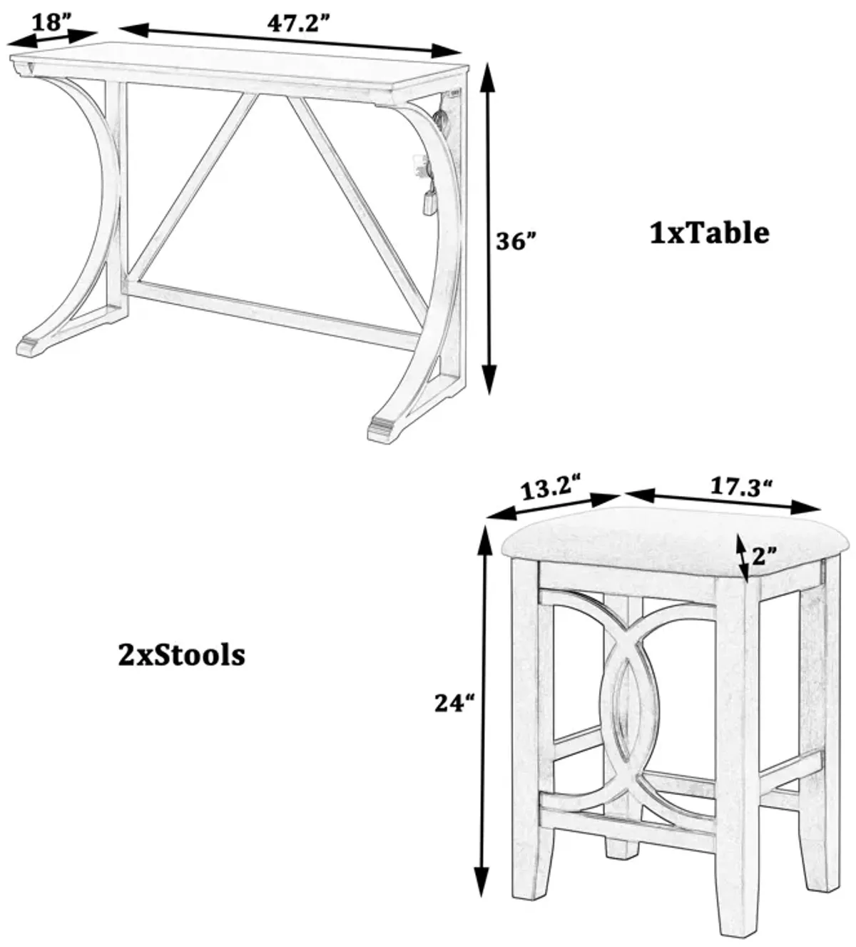 Merax 3-Piece Counter Height Dining Table Set with USB