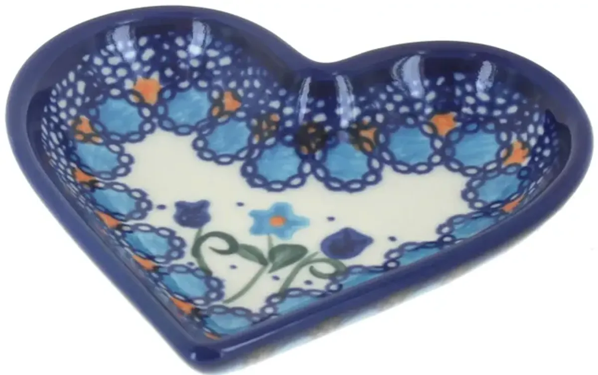 Blue Rose Polish Pottery Garden of Eden Heart Dish