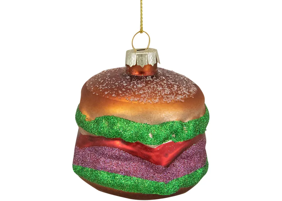 2.25" Brown  Green  and Red Glass Hamburger Christmas Ornament