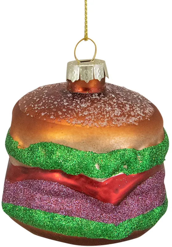 2.25" Brown  Green  and Red Glass Hamburger Christmas Ornament