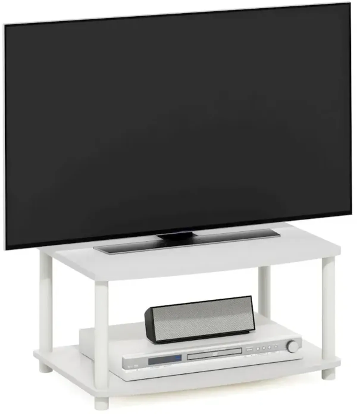 Turn-N-Tube No Tools 2-Tier Elevated TV Stands, White/White