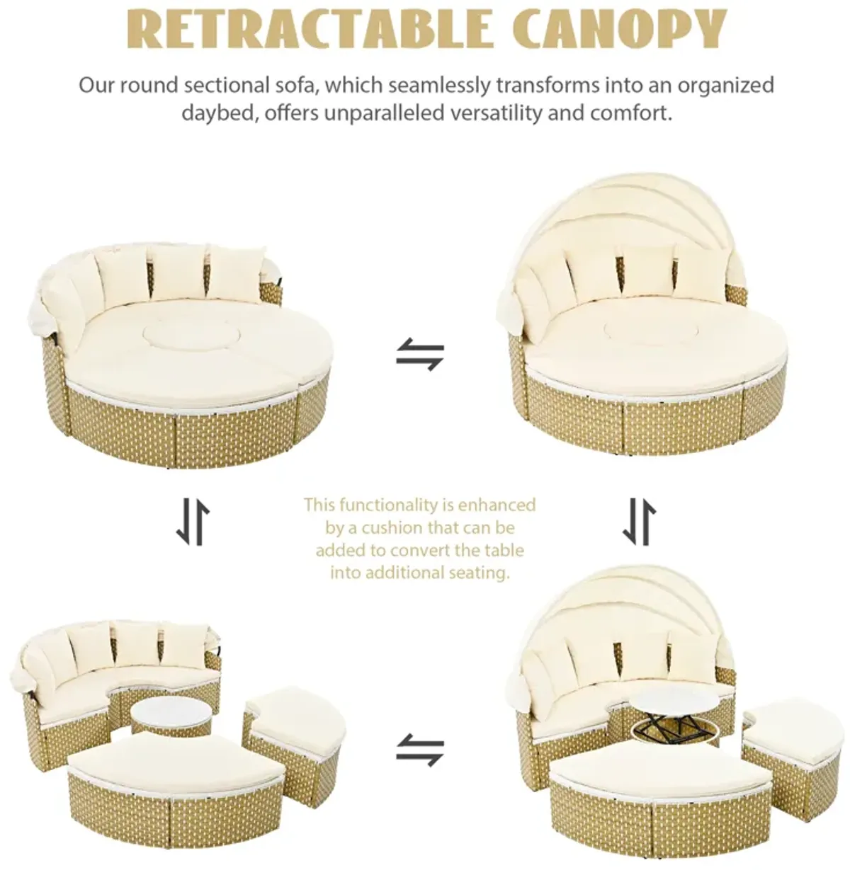 Merax Luxury Round Outdoor Sectional Sofa Set Rattan Daybed