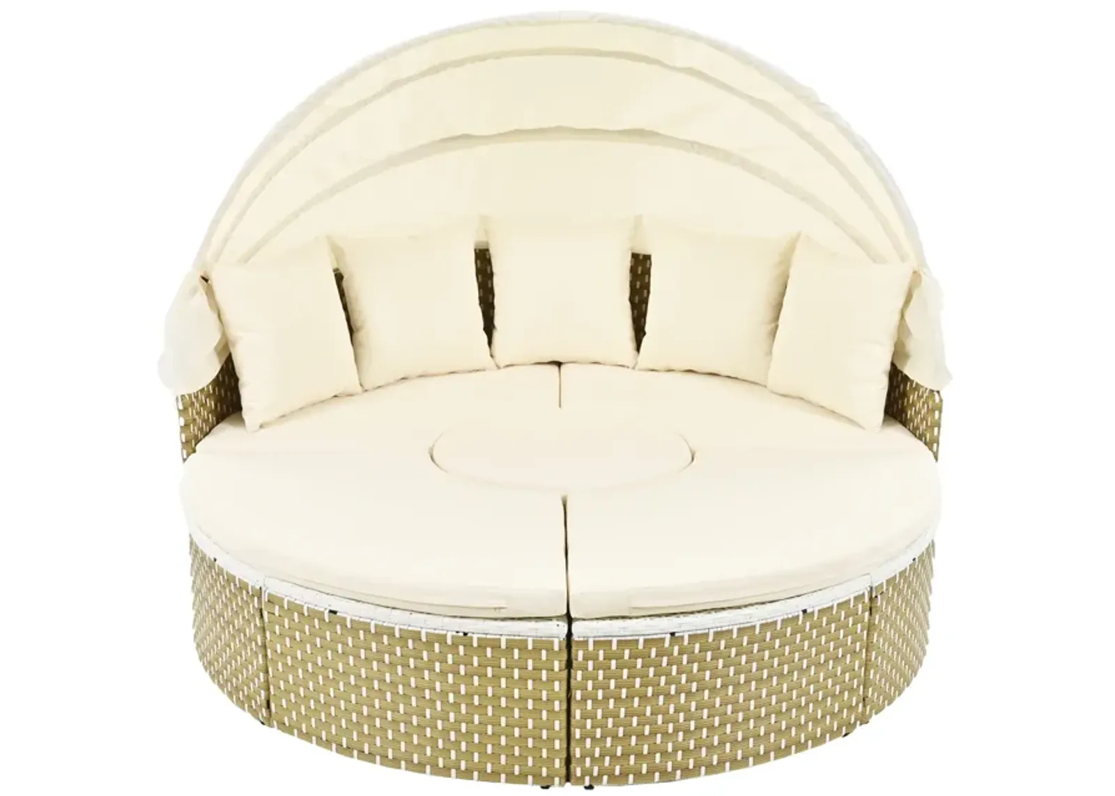 Merax Luxury Round Outdoor Sectional Sofa Set Rattan Daybed