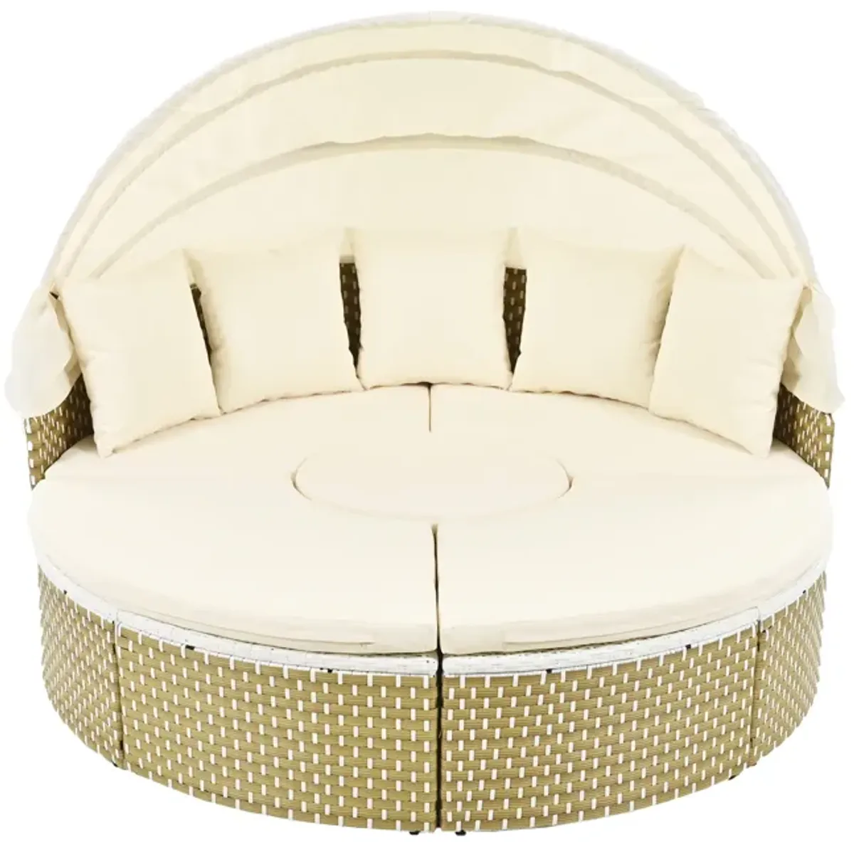 Merax Luxury Round Outdoor Sectional Sofa Set Rattan Daybed