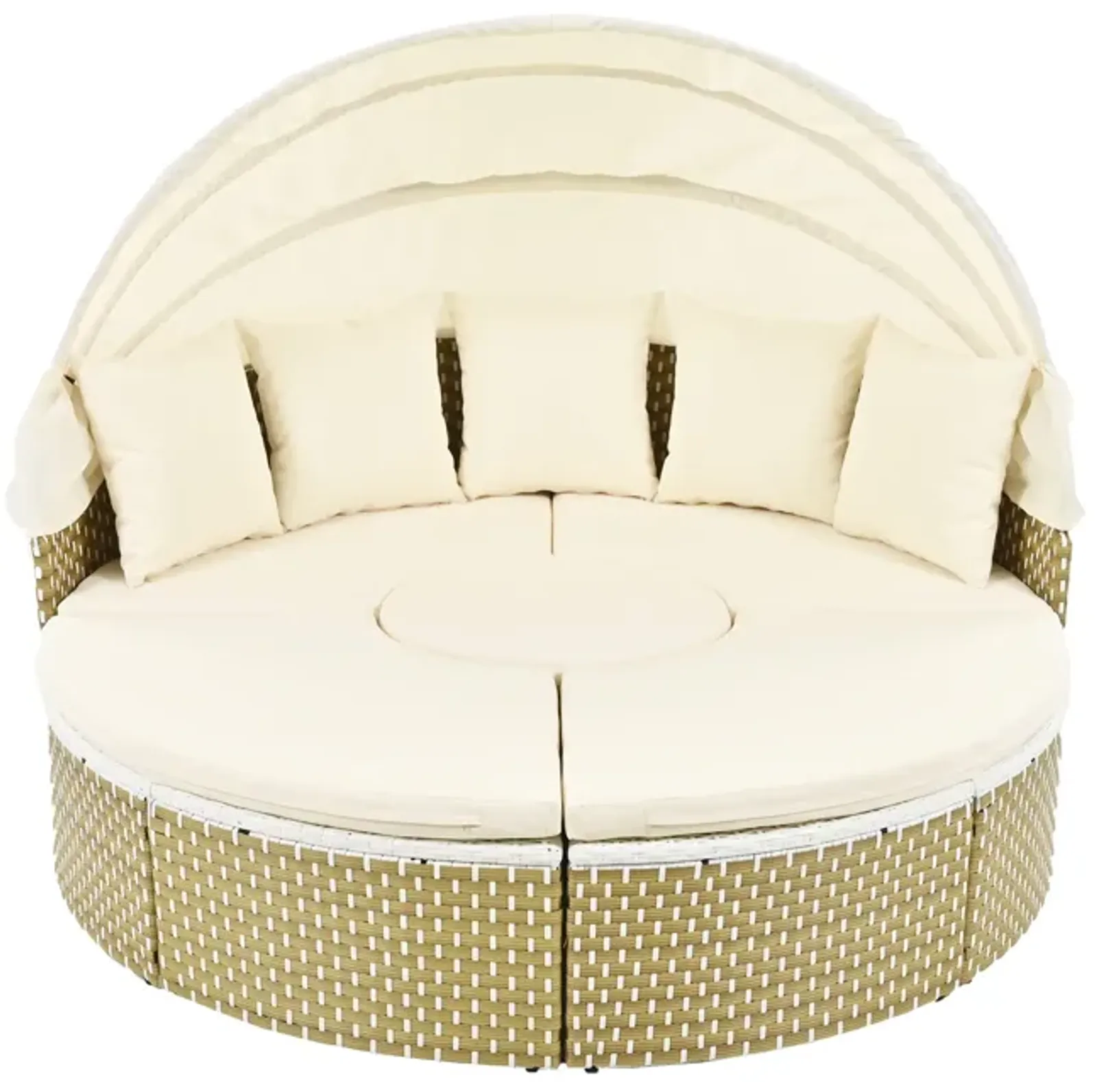 Merax Luxury Round Outdoor Sectional Sofa Set Rattan Daybed