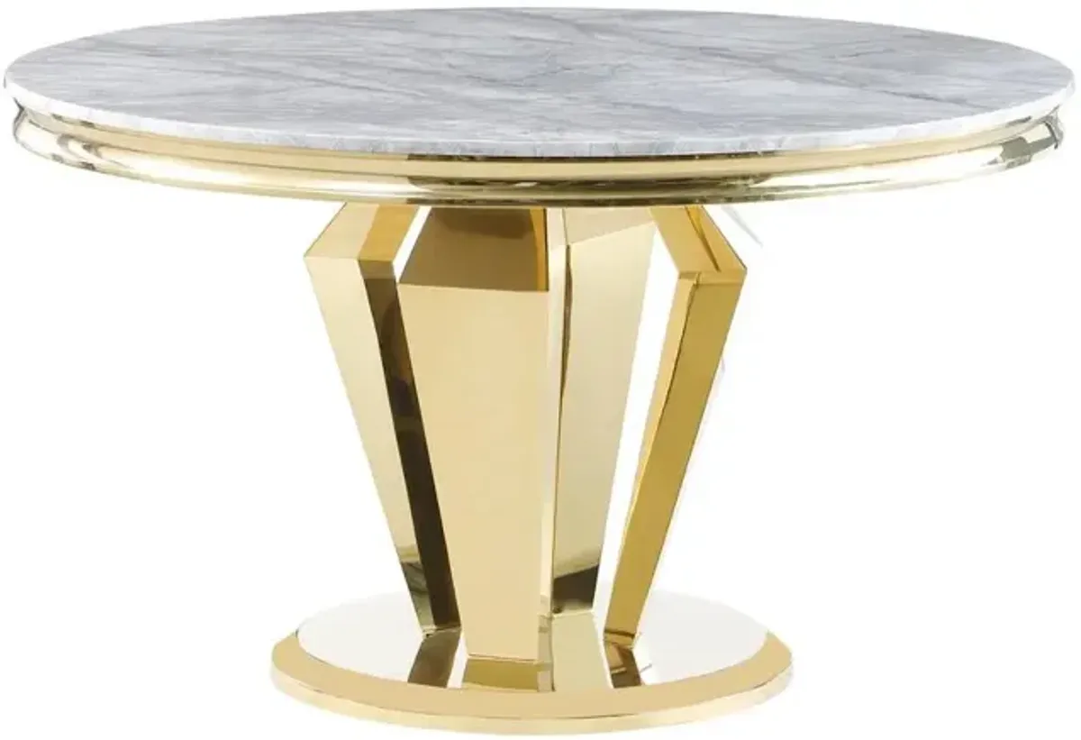 Best Master Furniture Ivane Light Grey Stone Marble Laminate Gold Round Dining Table