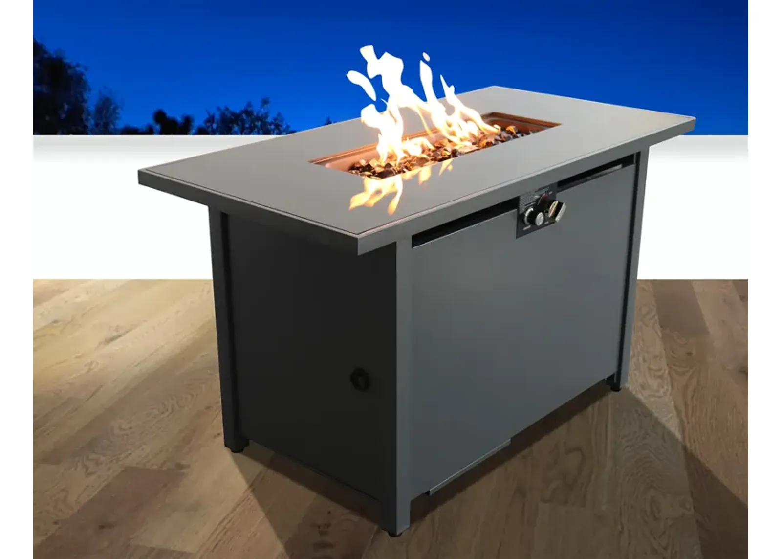 Living Source International 25'' x 42'' Rectangle Fire Pit Table with Hidden Fuel Tank (Gray)