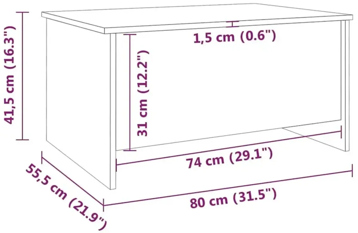 Coffee Table Brown Oak 31.5"x21.9"x16.3" Engineered Wood