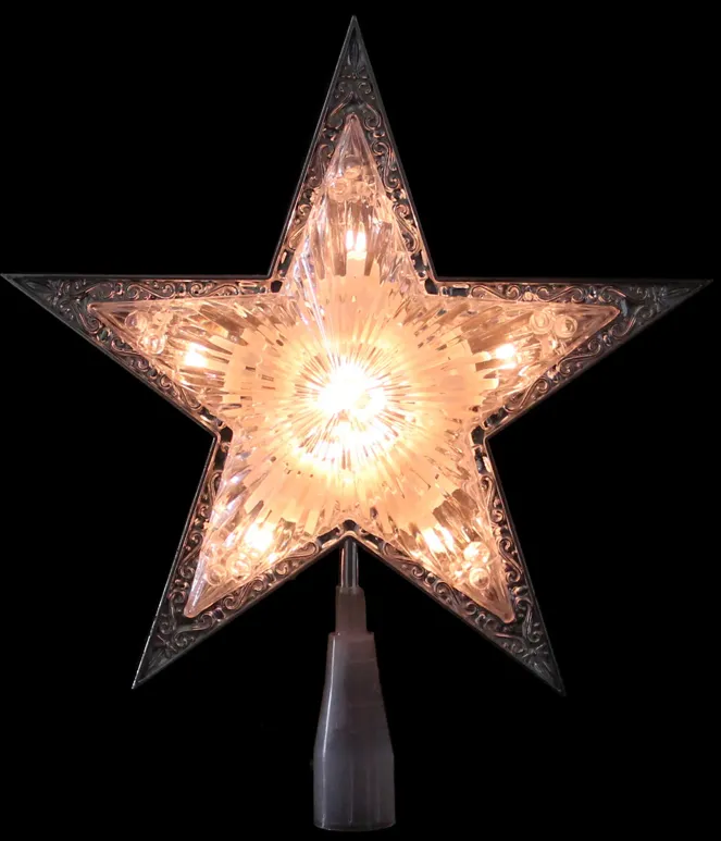 9" Pre-Lit Silver and Clear Crystal 5 Point Star Christmas Tree Topper - Clear Lights