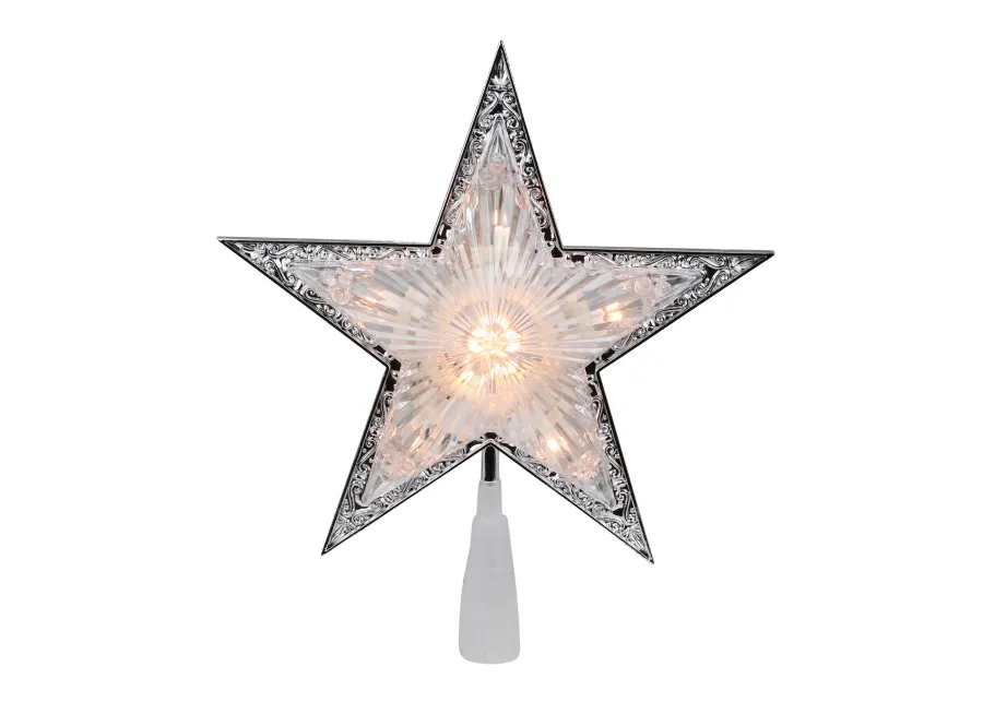 9" Pre-Lit Silver and Clear Crystal 5 Point Star Christmas Tree Topper - Clear Lights