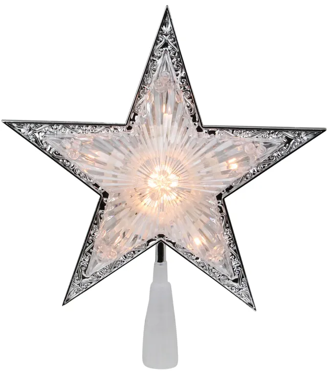 9" Pre-Lit Silver and Clear Crystal 5 Point Star Christmas Tree Topper - Clear Lights