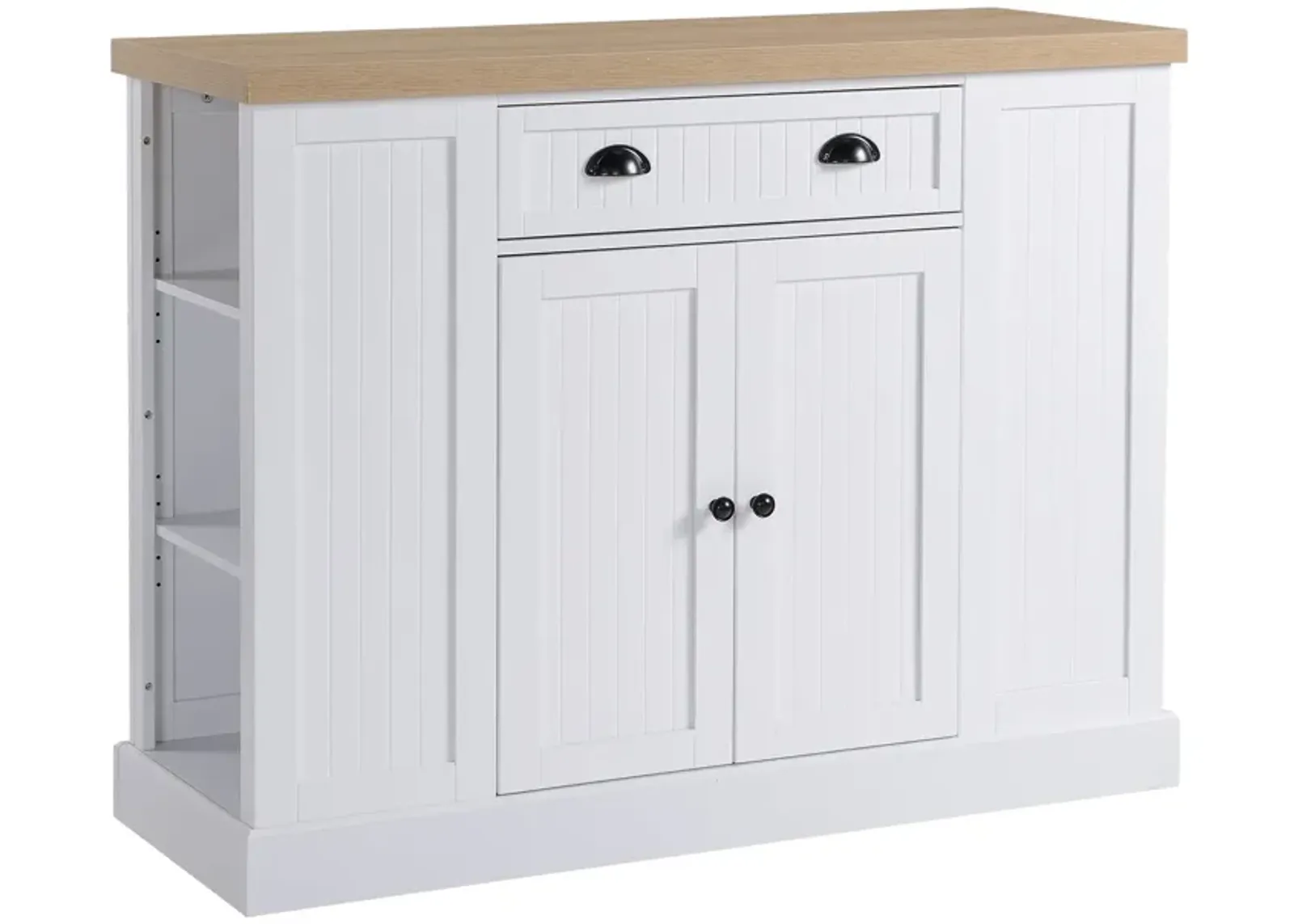 White Kitchen Cart: Island on Wheels with Storage Cabinet and Drawer