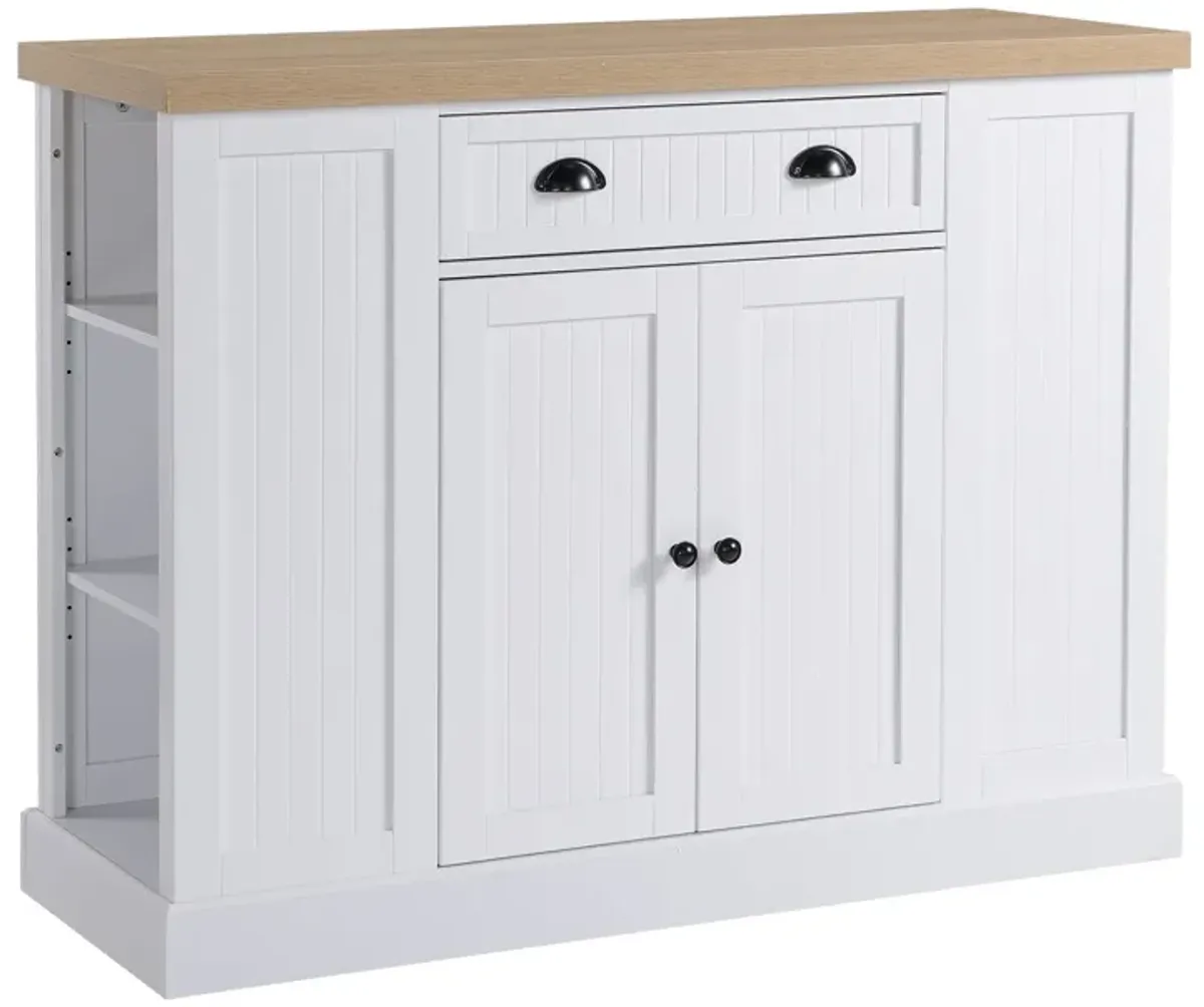 White Kitchen Cart: Island on Wheels with Storage Cabinet and Drawer