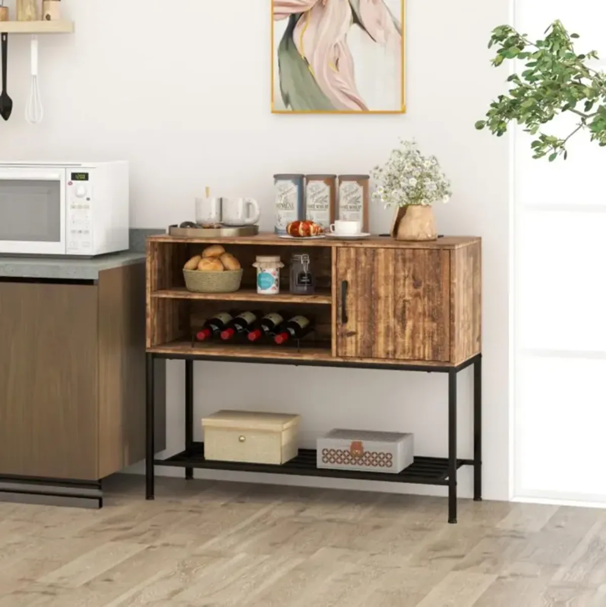 Hivvago Buffet Sideboard Coffee Bar Cabinet with Power Outlets and USB Ports