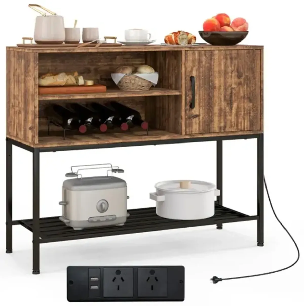 Hivvago Buffet Sideboard Coffee Bar Cabinet with Power Outlets and USB Ports