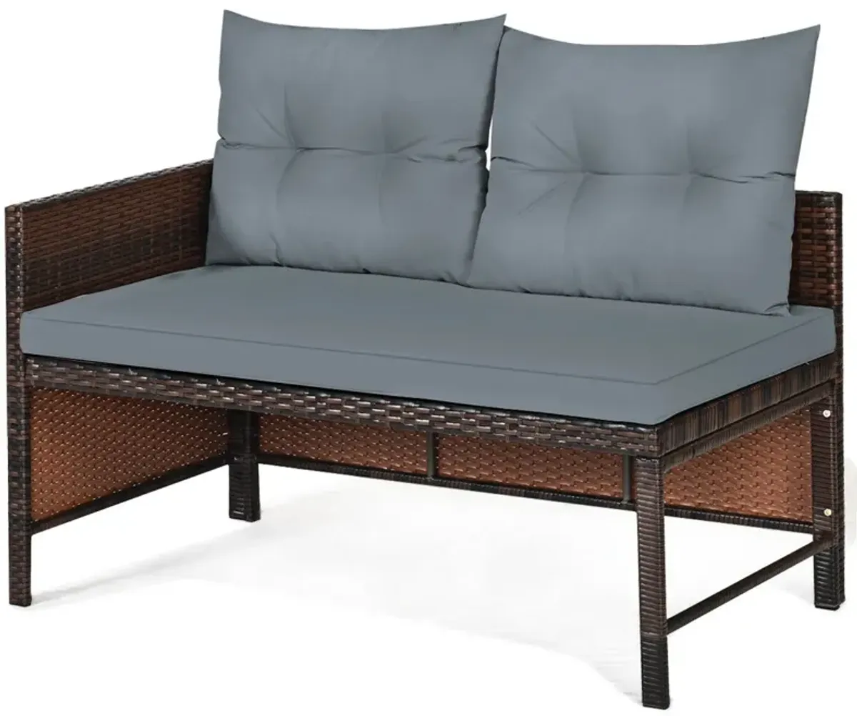 3 Pieces Outdoor Patio Corner Rattan Sofa Set-Grey