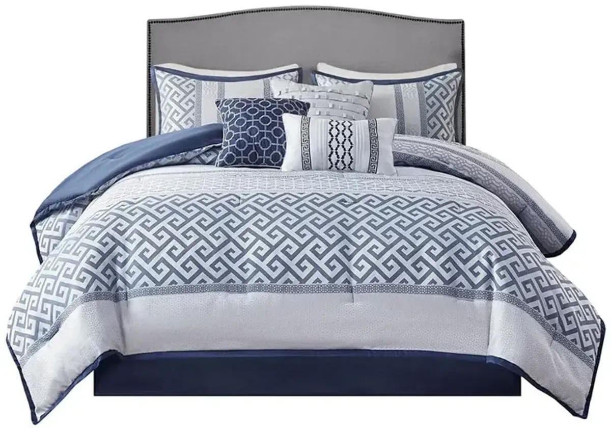 Belen Kox Navy 7 Piece Polyester Jacquard Comforter Set, Belen Kox