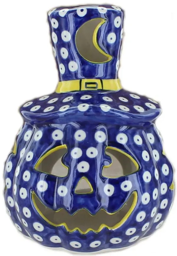 Blue Rose Polish Pottery Dots Pumpkin Luminary with Top Hat