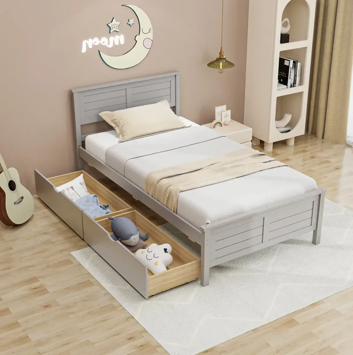 Twin Size Bed Frame with Storage Drawers