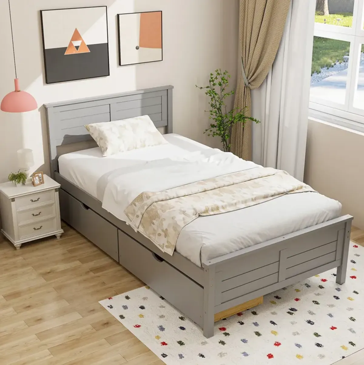 Twin Size Bed Frame with Storage Drawers