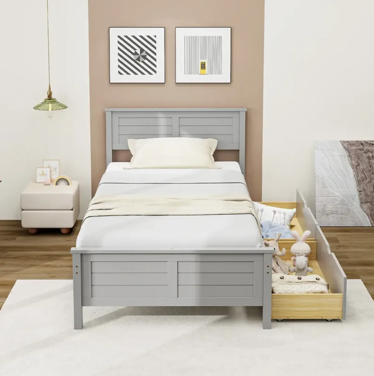 Twin Size Bed Frame with Storage Drawers