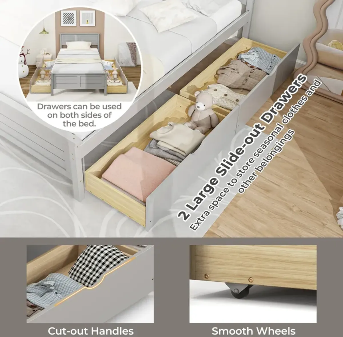 Twin Size Bed Frame with Storage Drawers