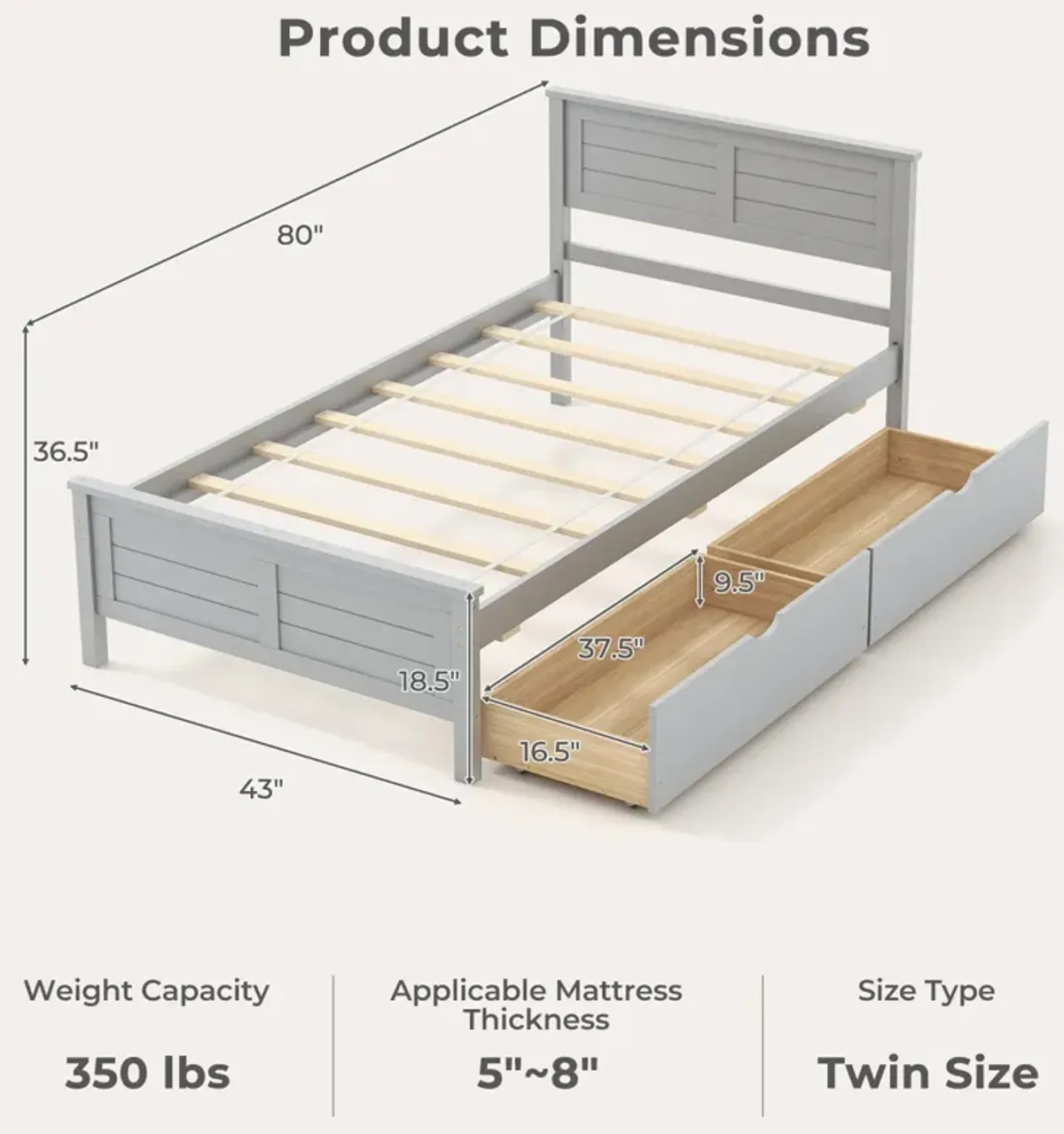 Twin Size Bed Frame with Storage Drawers