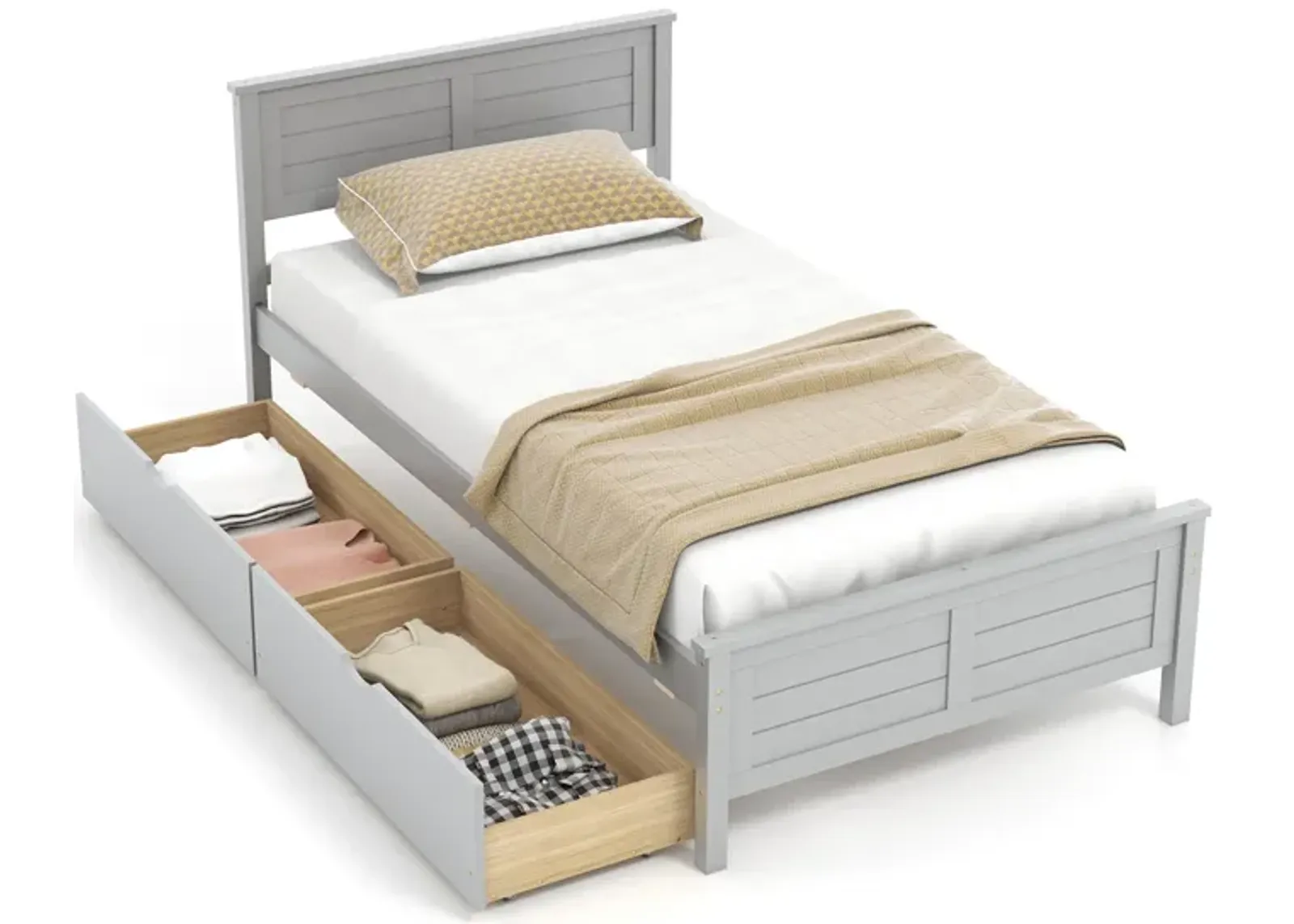 Twin Size Bed Frame with Storage Drawers