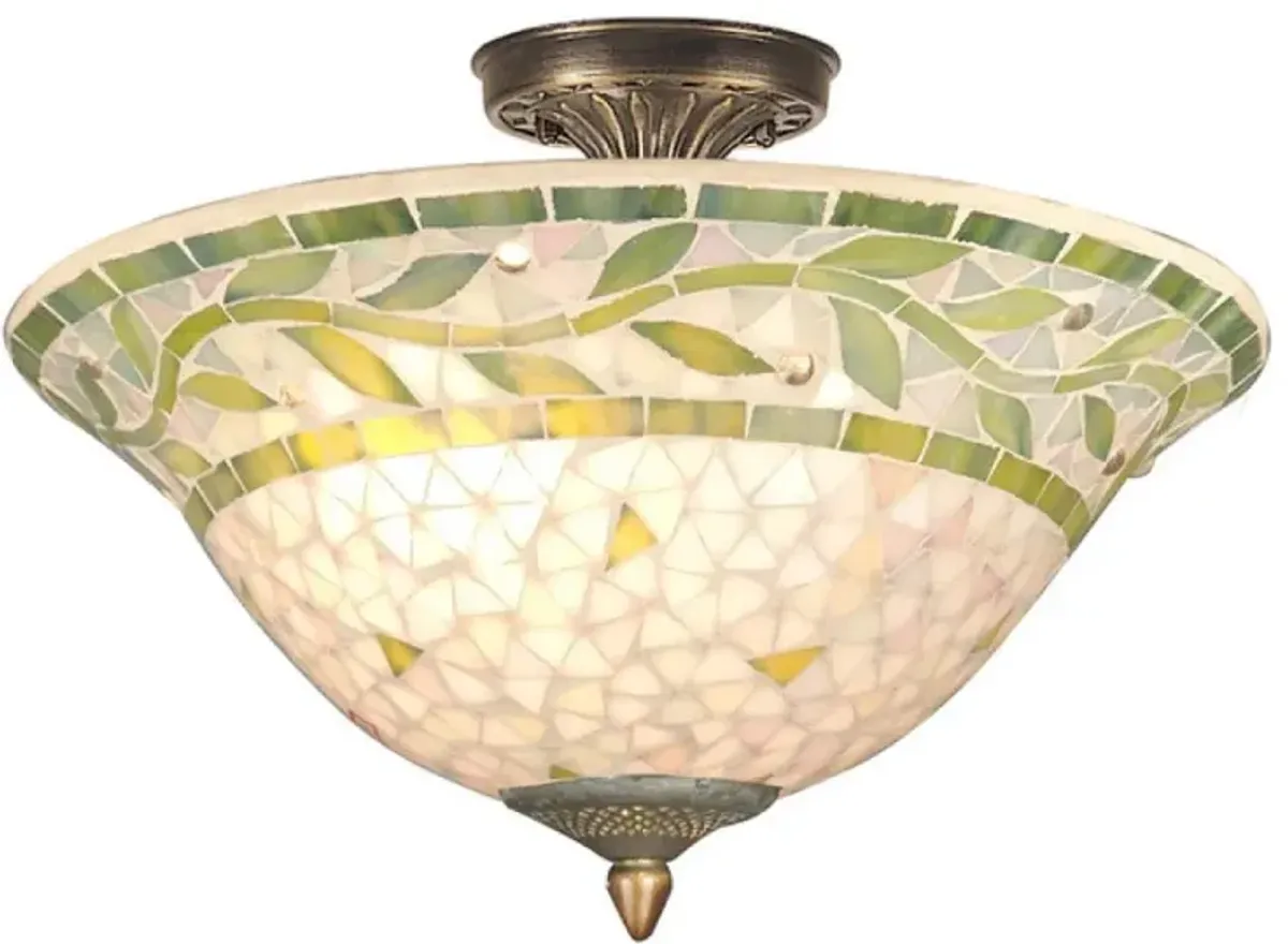 13.25" Antique Brass Cadena Glass Mosaic Flush Mount Ceiling Light Fixture