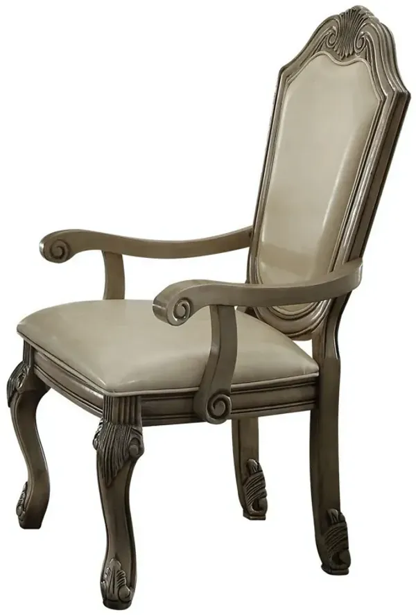 Loki 29 Inch Dining Armchair Set of 2, Antique White, Crown Top, Cushioned - Benzara
