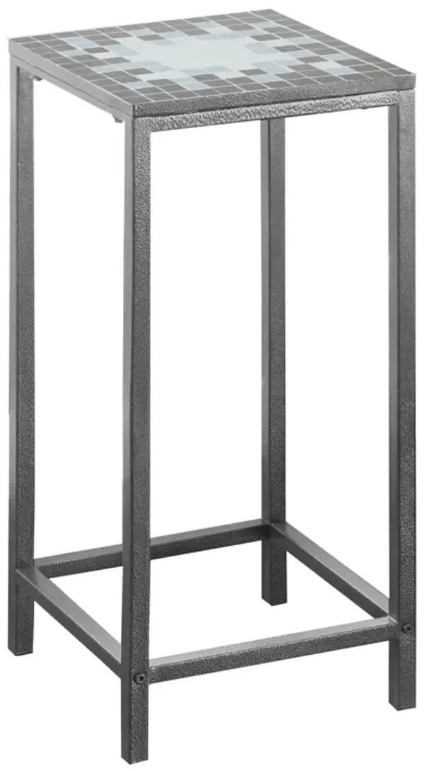 Monarch Specialties I 3145 Accent Table, Side, End, Plant Stand, Square, Living Room, Bedroom, Metal, Tile, Blue, Grey, Transitional
